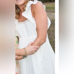 LULU’s White Sleeveless Dress Lace Detailing & Tie back